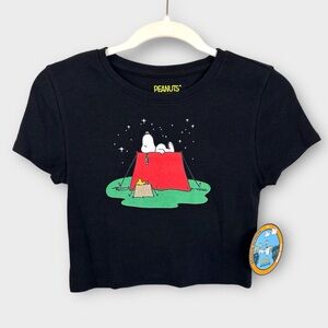 NWT Peanuts x Aeropostale Snoopy Camping Black Cropped Tee